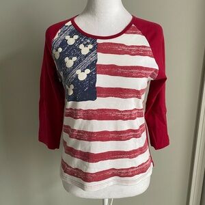 Disney Red, White, and Blue Mickey Raglan 3/4 Sleeve Top